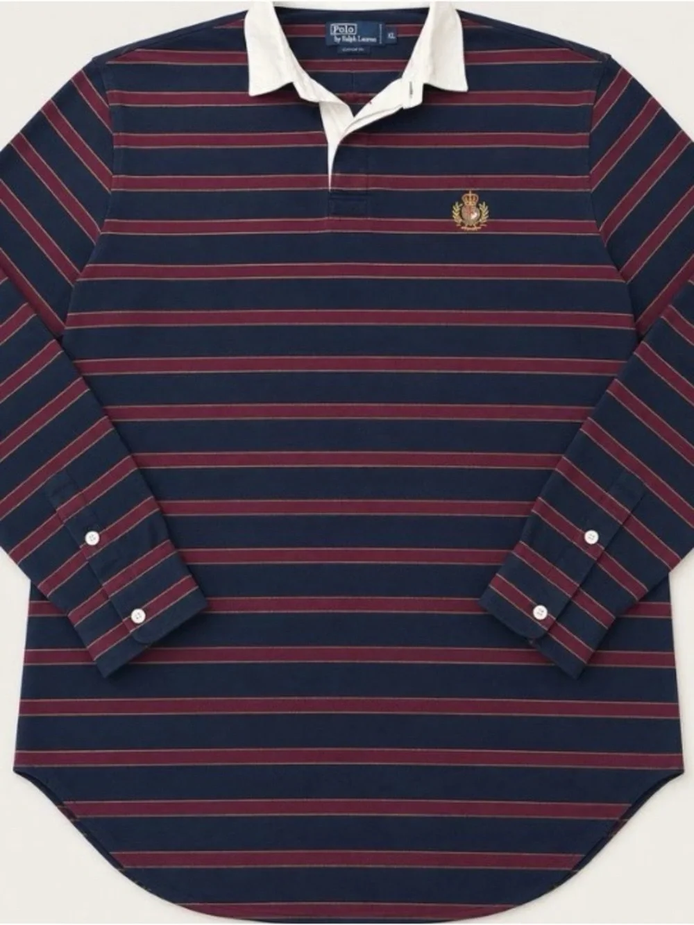 Polo Ralph Lauren Men’s Vintage Striped Long Sleeve Rugby Shirt Crest Navy, XL